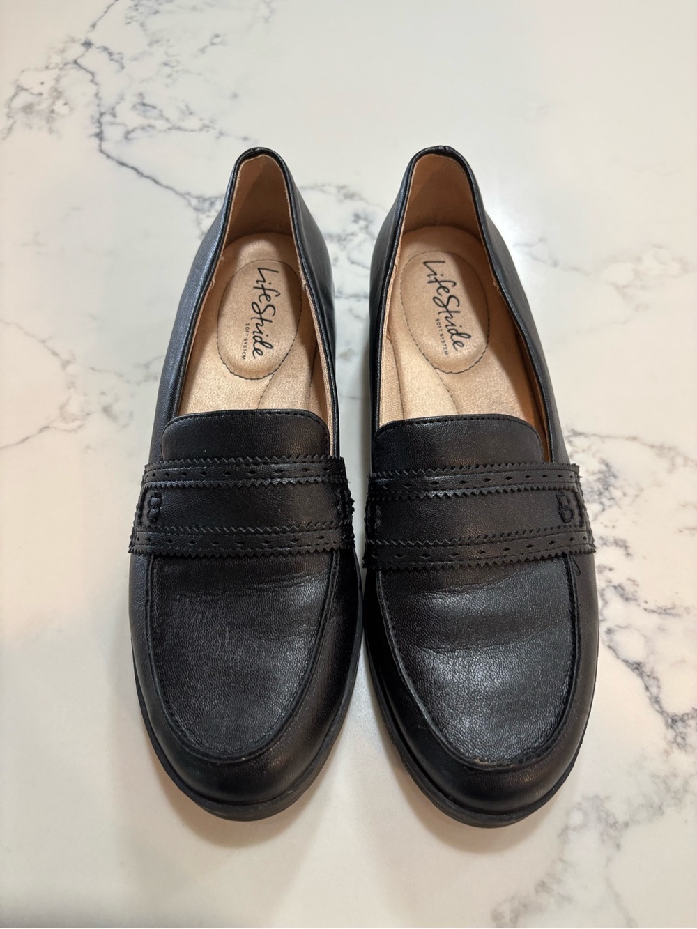 Life Stride Black Leather Slip-On Penny Loafers